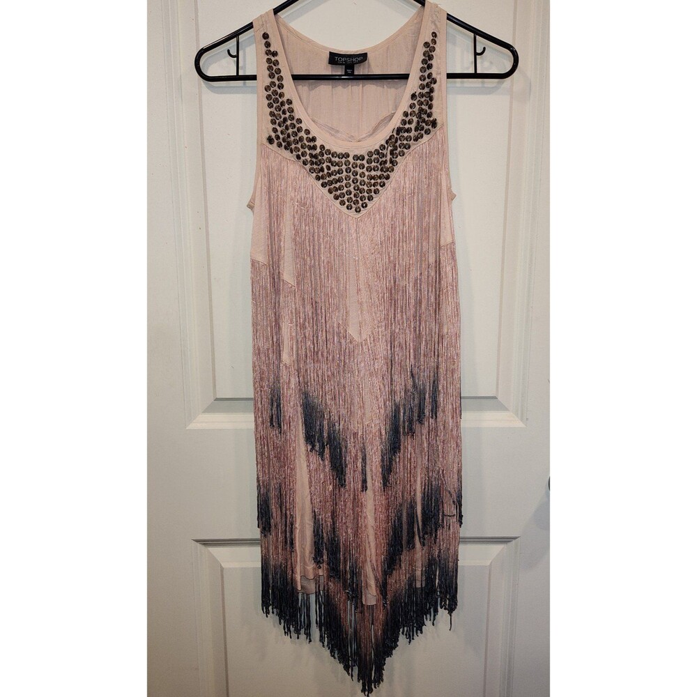 Women's Topshop Ombre Fringe Sleeveless Dress Pale Pink 4